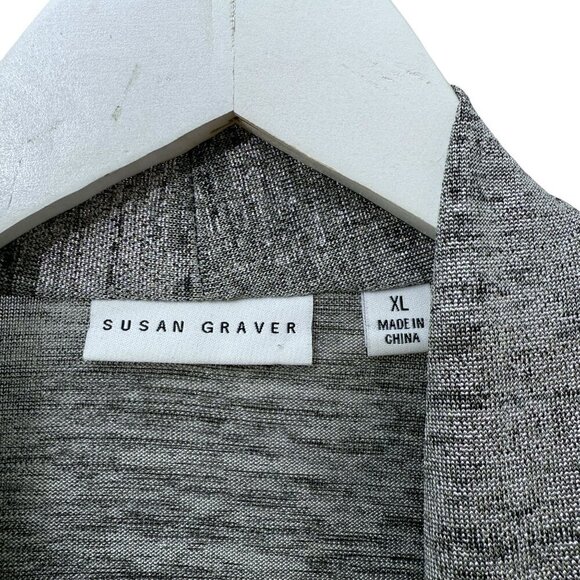 SUSAN GRAVER Silver Metallic Cardigan Size XL Stretch Liquid Knit Evening Top - Picture 5 of 8